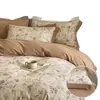 Juego de Cuatro Piezas de Algodón 100% Cepillado Cálido Engrosado Ropa de Cama de Algodón Puro Funda de Edredón de Invierno Funda de Almohada Sábana Bajera Sábana Plana Ropa de Cama 4