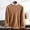 Suéter de cachemir 100% puro de alta gama sin costuras para hombre, cuello redondo, corte holgado, camiseta base de punto para otoño e invierno para hombres jóvenes y de mediana edad