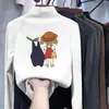 Camada base feminina com gola alta e forro de fleece, novo estilo outono/inverno 2026, camiseta interna de manga comprida, top com forro de fleece para crianças mais velhas
