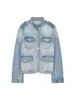 Comercio exterior transfronterizo ropa de mujer 2026 otoño nuevo retro americano manga larga cuello alto chaqueta de mezclilla 8727270