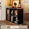 Estantería de Madera Maciza con Celosía Almacenamiento de Piso para Sala de Estar Armario Negro de Ocho Compartimentos Combinación Libre Estantería Baja