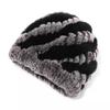 Sombrero de Piña Espiral Hecho de Piel de Conejo Rex, Gorro de Cuero Tejido de Invierno Cálido Engrosado para Mujer, Espiral Engrosado para Personas Mayores