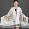 Xale Lenço Feminino Inverno Imitação de Caxemira Quente Cheongsam Roupa Externa 2025 Novo Meia-Idade Vermelho Bordado Capa