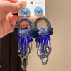 Brincos de Tarraxa com Franja Redonda de Cristal Agulha de Prata Leve Luxo High-End Estilo Étnico Retro Nicho Personalidade Ornamentos de Orelha Venda por Atacado