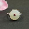 Anillo de Plata S925 Jueyu Incrustado con Jade Natural Hetian Anillo Hebilla de Paz Transmisión en Vivo Directa de Fábrica S2111011A
