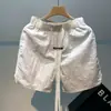 Shorts Masculino de Verão em Algodão e Linho com Cintura Elástica Três Quartos, Shorts de Praia Quatro Quartos, Shorts Studentil da Moda Cor Sólida Soltos de Cintura Baixa