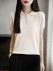 Camiseta de Punto de Manga Corta para Mujer Camiseta de Verano con Cuello Polo para Mujer Top con Solapa Reductor de Edad Camiseta Base Fina de Verano de Alta Gama para Mujer