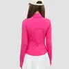 Chamarra de yoga lulu con cuello alto para mujer, corte ajustado, cárdigan que favorece la figura, ropa deportiva para correr, fitness, top de manga larga con cremallera para mujer