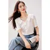 Blusa de Gasa Jacquard Estilo Francés para Mujer, Tallas Grandes, Nuevo Modelo Verano 2026, Inspirada en Chanel, Cuello Elegante de Doble Capa, Blusa Extremadamente Adelgazante