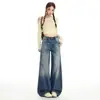 Jeans Americano Retrô de Cintura Alta Wide-Leg para Mulheres, Novos Calças Retas Slimming Loose Hot Girl, Calças Longas & Padrão Estendido