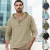 Nova camisa Henley masculina de linho casual simples tendência com capuz e manga longa para primavera e outono, transfronteiriça, europeia e americana, solta