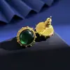 Pendientes Retro Redondos de Alta Gama con Piedras Artificiales Cepilladas, Estilo Antiguo No Descolorables Chapados en Oro Real Pendientes de Nicho Pendientes