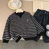 Moletom Masculino Primavera e Outono 2025 Novo Estilo Coreano Listrado para Crianças Roupa de Outono da Moda Camisa Base