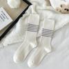24 Outono e Inverno Meias Novas de Caxemira Femininas Estilo Coreano Listradas Combinam com Tudo Estilo Preppy Meias de Sobreposição Meias Femininas Espessas
