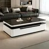 Mesa de centro de vidro temperado de luxo leve, adequada para salas de estar, com design simples, grande capacidade de armazenamento e formato retangular, ideal para apartamentos pequenos