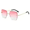 Gafas de Sol Sin Montura de Borde Cortado Estilo Nuevo, Marco Grande para Mujer, Estilo Europeo y Americano de Alta Gama, Gafas Pequeñas que Muestran el Rostro, Gafas Versátiles Transfronterizas