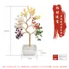 Árbol de la Fortuna de Cristal Natural, Árbol de la Fortuna de Cuenco del Tesoro con Base de Cerámica, Árbol de Cristal para Escritorio del Hogar y la Oficina, Adorno Atractor de Riqueza
