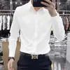 Camisa casual de manga larga para hombre, marca francesa de alta gama, sin planchado, versátil para negocios, suave como la seda, con caída, corte slim, sin planchado