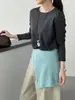 Luego, Camiseta básica de cuello redondo suelta suave y acogedora estilo coreano Long-termism para mujer, camiseta versátil casual de manga larga Y1562