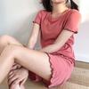 Verão novo estilo orelha de madeira terno fresco mulheres casual stretch cor de contraste plus size duas peças pijamas de seda gelo home wear