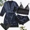 Conjunto de Pijama Feminino de Renda Sexy para Casa Conjunto de Quatro Peças