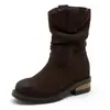 Botas de moda de gamuza de media pantorrilla para mujer 2026 otoño e invierno nuevo estilo botas de caña 9cm botas de vaquero occidentales 67927