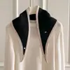 Bufanda Triángulo Tejida en Punto Cruz con Borde Contrastante Estilo Coreano para Mujer, Calentador de Cuello Versátil, Pañuelo Pequeño, Chaleco Pequeño Elegante