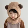 Chapéu de Bebê Outono e Inverno Cachecol de Pescoço Infantil Chapéu Pulôver Espessado Integrado para Meninos e Meninas Chapéu de Tricô Estéreo Desenho Animado Proteção de Orelha