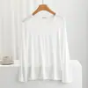 Camiseta de Algodón Ligero Cuello Redondo Manga Larga para Mujer Verano Color Sólido Delgada Talla Grande Holgada Camisa Base Ropa Exterior Protección Solar Top