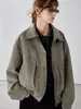Chaqueta bomber retro de gamuza con solapas estilo británico para mujer, corta, corte holgado, con hombros caídos, dobladillo elástico y cintura ceñida
