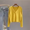 Cardigã de tricô com decote V feminino outono peça externa novo estilo petite cor sólida curto manga longa jaqueta top ins moderno tamanho único