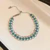 Pulsera de Hilo Redonda Tejida con Cuentas de Vidrio Estilo Corte Retro Pulsera de Gama Alta de Nicho Adorno de Pulsera para Mujeres