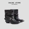Botines western retro de cuero genuino para aumentar la altura 2026 nuevo modelo tacón grueso botas apiladas plisadas punta fina botas de montar