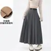 Nova Saia Midi de Lã Outono e Inverno Saia Plissada de Terno Preto Saia Midi de Cintura Alta Linha A Feminina Saia Longa Retrô Engrossada