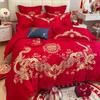 Roupa de cama de alta qualidade vermelha para casamento, conjunto de quatro peças, capa de edredom bordada com dragão e fênix, dupla felicidade, para casa nova, feliz casamento