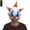 Máscara de palhaço de terror cabelo vermelho olhos azuis nariz vermelho rosto podre Halloween Natal látex engraçado adereço de cabeça de carnaval
