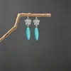 Brincos turquesa estilo étnico vintage europeu e americano, brincos pendentes de borla turquesa boêmios, brincos mais vendidos das áreas cênicas de Yunnan