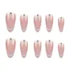 10 Peças de Unhas Francesinhas com Linhas Codificadas, Adesivos de Unha Brancos em Formato de Amêndoa, Unhas Usáveis com Cravação Manual de Diamantes