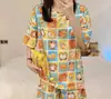 Pijamas de verano para mujer, de manga corta, bonitos dibujos animados, finos, sueltos, de talla grande, para niña, para el hogar