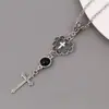 Colgante de collar cruzado nuevo transfronterizo, ágata, negro, piedra, forma de corazón, venta al por mayor de fábrica