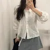 Estilo Chic Coreano Primavera Camisa de Algodão Jacquard de Manga Longa com Laço + Colete de Tricô Trançado para Mulheres