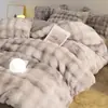 Conjunto de quatro peças de pelo de coelho espessado Classe A, capa de edredom de veludo de leite com pelo de coelho, lavável à máquina, não solta pelos, seguro para bebês, modelo de inverno