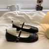 Zapatos Planos Mary Jane Plateados de Punta Cuadrada, Poco Profundos, Versátiles para Niñas 2025 Nuevo Verano y Otoño Estilo Francés con Falda Zapatos de Piel