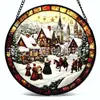 Enfeite Pendente de Vitral Vila de Natal Decoração Pendurada de Vidro para Casa Decoração de Janela Apanhador de Sol para Jardim