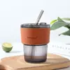 Taza de Bambú con Patrón Vertical de Nuevo Estilo con Tapa, Taza de Vidrio con Pajita de Aspecto Elegante, Taza de Regalo de Celebridad de Internet, Taza de Café para Oficina
