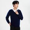 Suéter de lana pura con cuello en V para hombre, jersey holgado de talla grande, camisa interior de punto de manga larga, novedad de otoño e invierno