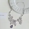 Colar com Pingente Flor Roxa Gota D'água Diamante Super Brilhante de Luxo Acessível Luxo Elegante Design de Nicho Corrente para Clavícula de Alta Qualidade