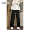 Pantalones rectos holgados de talla grande en color negro para hombre, forrados de polar, gruesos, con caída, adelgazantes, estilo traje, pantalones estilo universitario para hombre