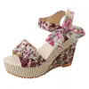 Sandalias de Cuña para Mujer Verano 2022 Nuevas WISH Punta de Pez Estilo Coreano Sandalias de Tacón Alto con Cordones Plataforma Plataforma Sandalias de Plataforma