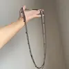 Colar de Corrente Multicamadas Redondo com Contas Geométricas de Cristal, Corrente de Clavícula Fashion em Estilo Escuro com Design Único